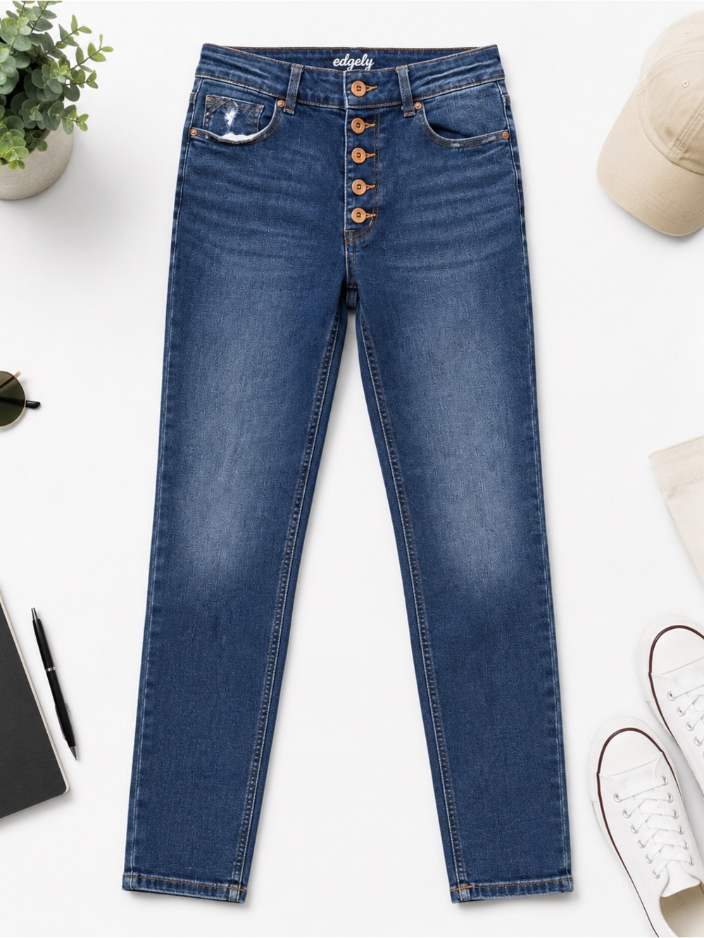 Edgely Jeans Womans 16 Short High Rise Super Skinny Button Fly Distressed